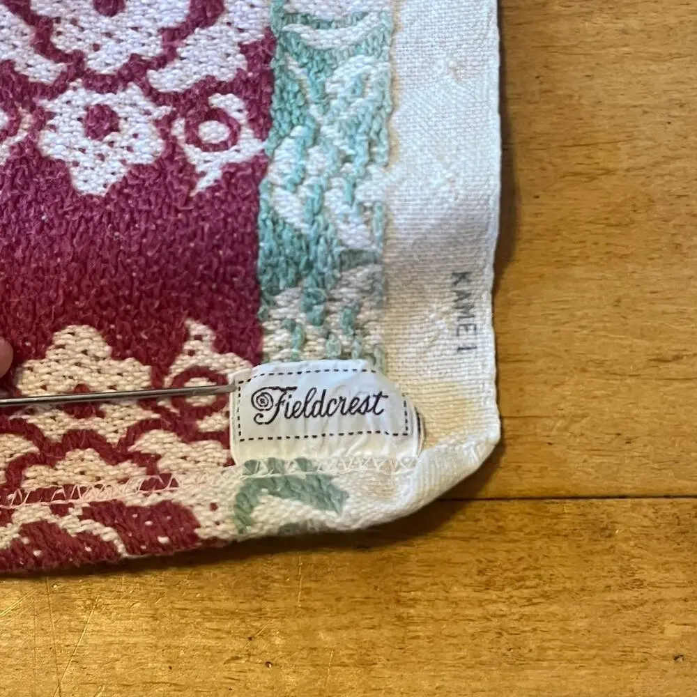 Vintage Fieldcrest Tapestry Blanket Rose Floral Woven Cotton Queen 87x77 USA